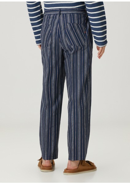 Relaxed Straight Fit Lacivert Beyaz Keten Pantolon modelleri