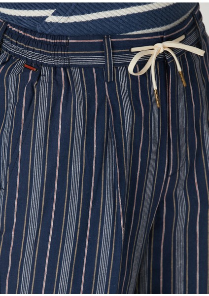 Relaxed Straight Fit Lacivert Beyaz Keten Pantolon fırsatları