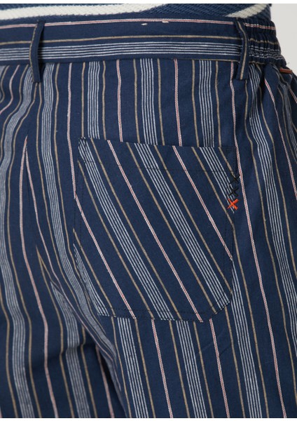 Relaxed Straight Fit Lacivert Beyaz Keten Pantolon indirimleri
