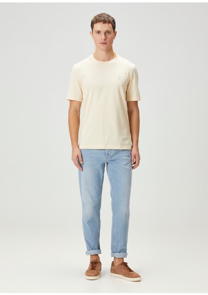 Açık Sarı Logo Nakışlı T-Shirt