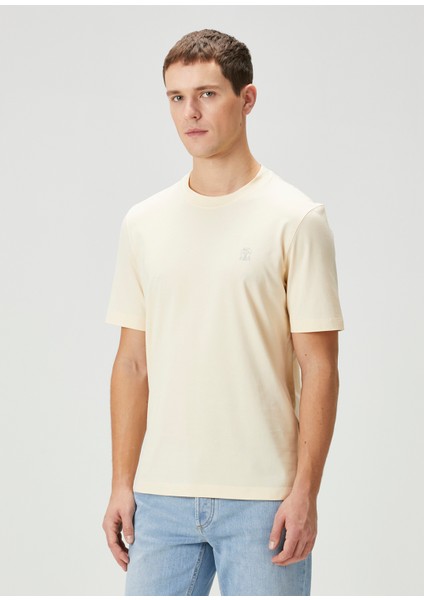 Açık Sarı Logo Nakışlı T-Shirt