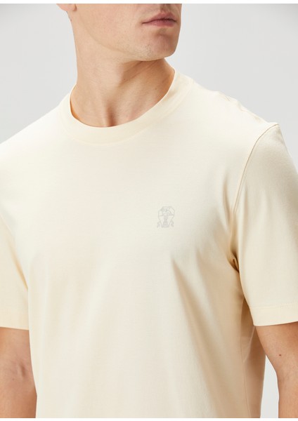Açık Sarı Logo Nakışlı T-Shirt