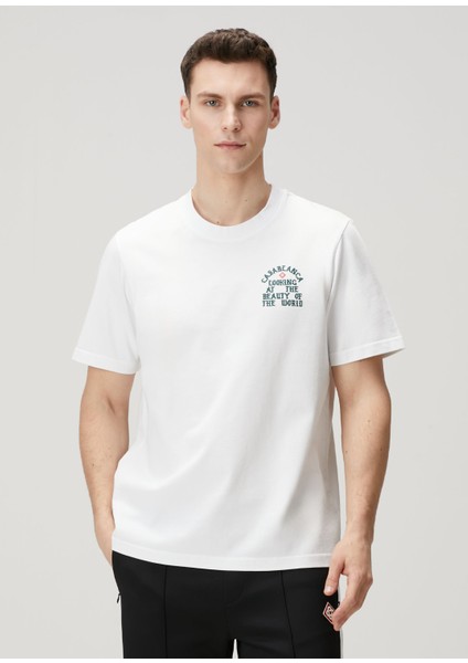 Beyaz Slogan Baskılı Organik Pamuk T-Shirt
