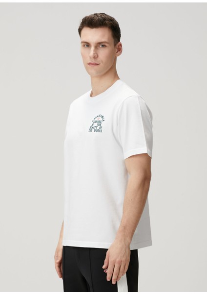 Beyaz Slogan Baskılı Organik Pamuk T-Shirt modelleri