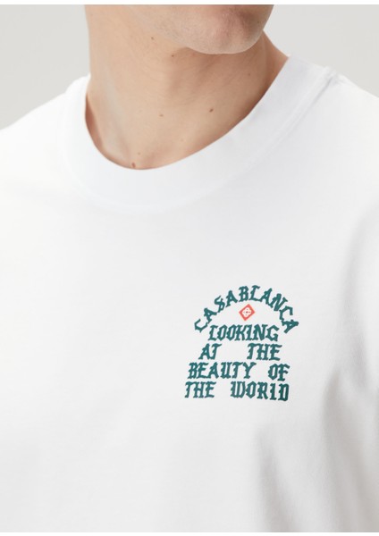 Beyaz Slogan Baskılı Organik Pamuk T-Shirt indirimleri