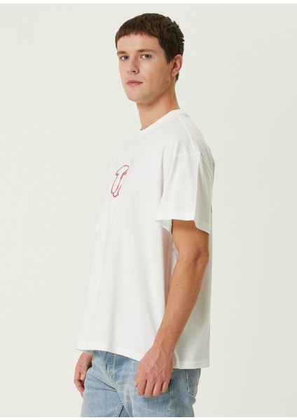 Frog Beyaz Baskılı Oversize Kısa Kollu Erkek T-Shirt modelleri
