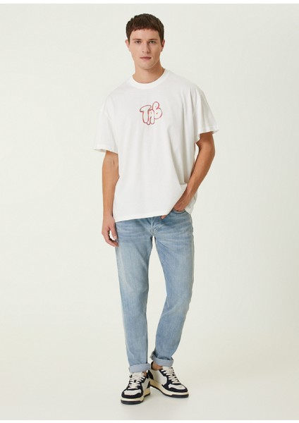 Frog Beyaz Baskılı Oversize Kısa Kollu Erkek T-Shirt fırsatları