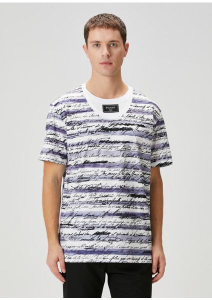 Lacivert Beyaz Yazı Baskılı T-Shirt