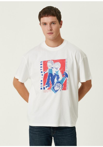 Brainwash Beyaz Oversized Kısa Kollu Erkek T-Shirt