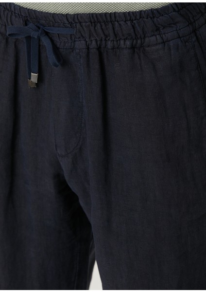 Lacivert Beli Kordonlu Keten Pantolon fırsatları