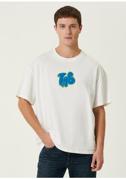 Blue Mask Beyaz Oversized Kısa Kollu Erkek T-Shirt