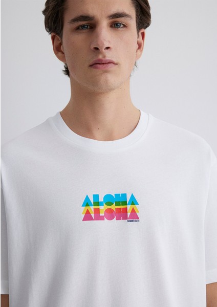 Aloha Baskılı Beyaz Tişört 0612612-620 indirimleri