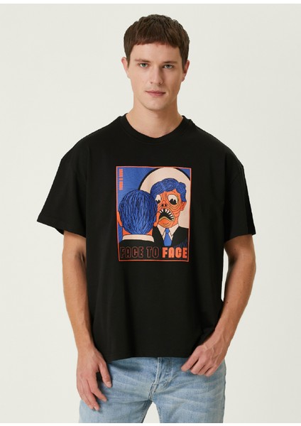 Face To Face Siyah Oversized Kısa Kollu Erkek T-Shirt