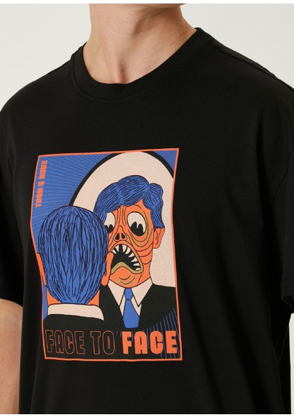 Face To Face Siyah Oversized Kısa Kollu Erkek T-Shirt