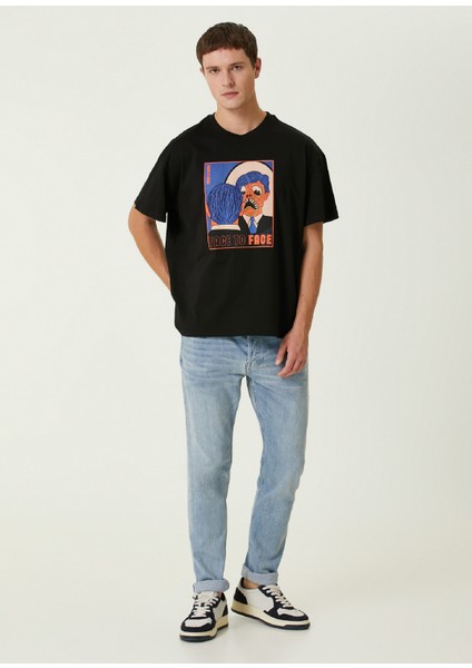 Face To Face Siyah Oversized Kısa Kollu Erkek T-Shirt