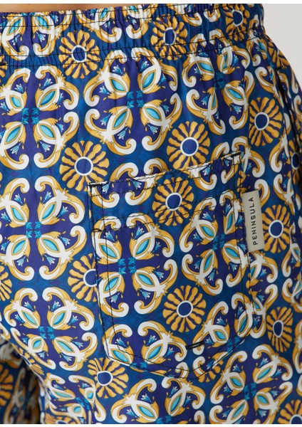 Amalfi Lacivert Sarı Etnik Desenli Mayo