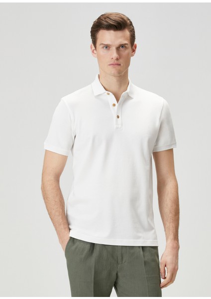 Beyaz Polo Yaka Keten T-Shirt modelleri