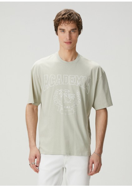 Açık Yeşil Palmiye Baskılı Logo Detaylı T-Shirt