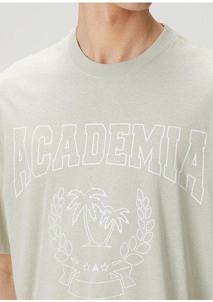 Açık Yeşil Palmiye Baskılı Logo Detaylı T-Shirt