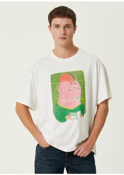 Toaster Beyaz Baskılı Oversize Kısa Kollu Erkek T-Shirt