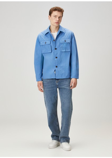 Relaxed Fit Mavi Utility Dış Gömlek