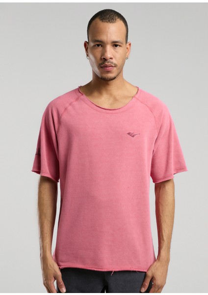 Ny Street Oversize Geniş Yaka Açık Kırmızı Kısa Kollu Erkek T-Shirt