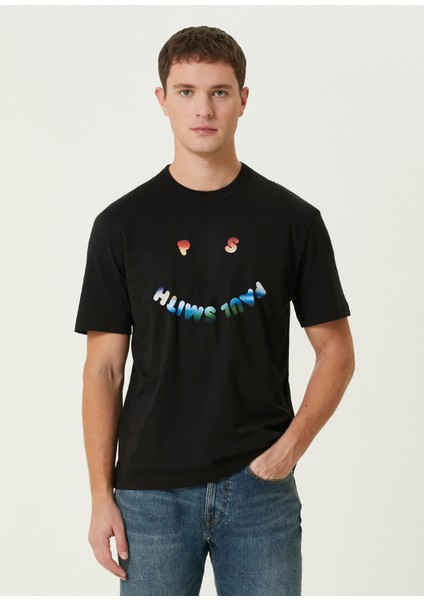 Siyah Logo Baskılı Organik Pamuk T-Shirt
