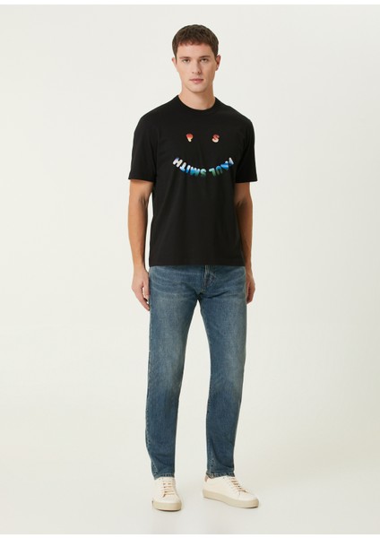 Siyah Logo Baskılı Organik Pamuk T-Shirt fiyatları