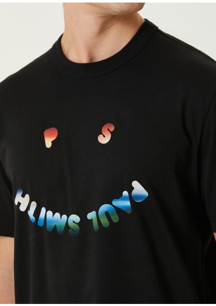 Siyah Logo Baskılı Organik Pamuk T-Shirt indirimleri