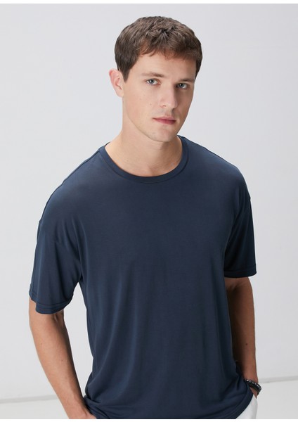 Lacivert Modal Karışımlı T-Shirt