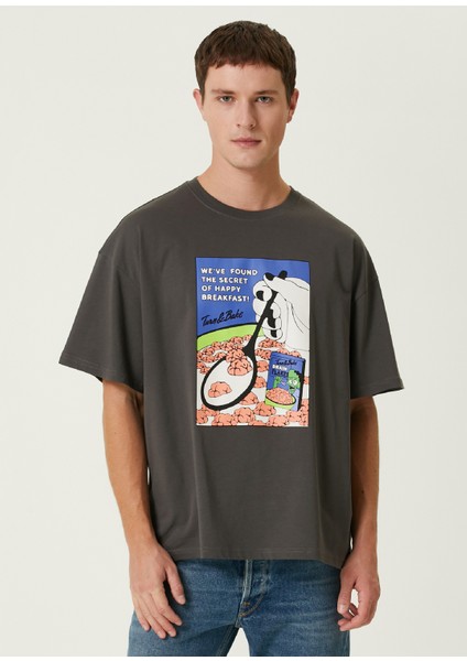Cereal Antrasit Oversized Kısa Kollu Erkek T-Shirt