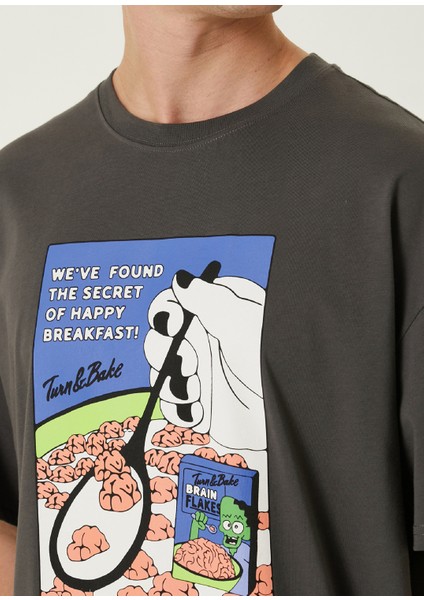 Cereal Antrasit Oversized Kısa Kollu Erkek T-Shirt