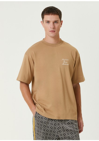 Açık Kahverengi Logo Nakışlı T-Shirt