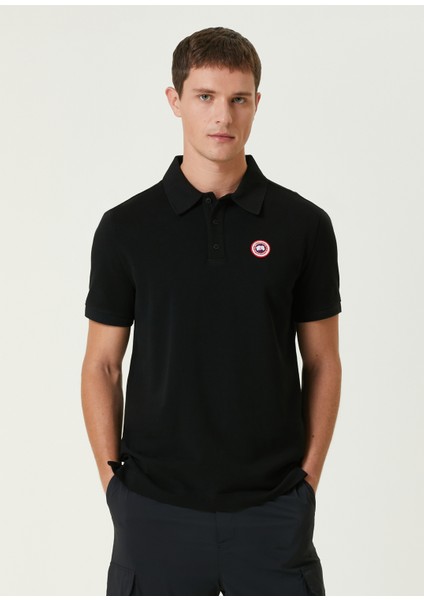 Siyah Polo Yaka Logolu T-Shirt