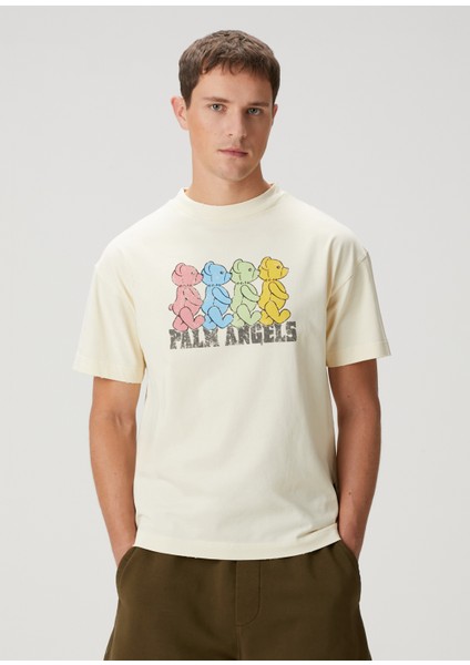 Kırık Beyaz Logo Baskılı T-Shirt