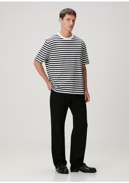 Lacivert Beyaz Çizgi Desenli Oversized T-Shirt modelleri