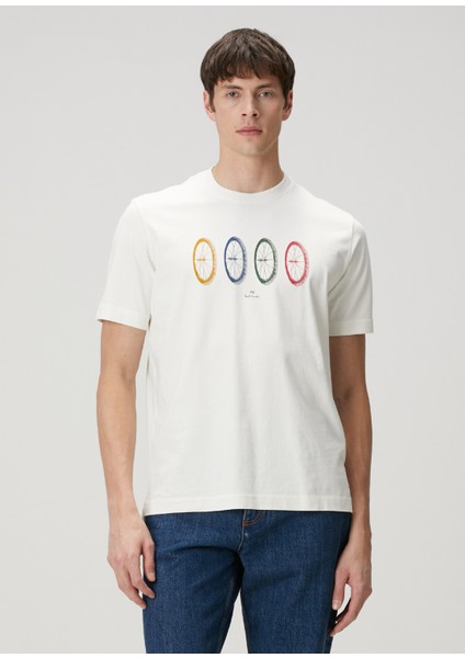 Beyaz Figür Baskılı T-Shirt