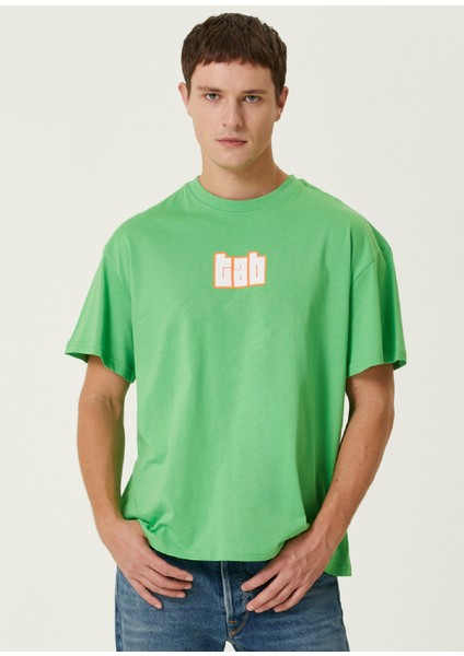 Pattern Yeşil Baskılı Oversize Kısa Kollu Erkek T-Shirt