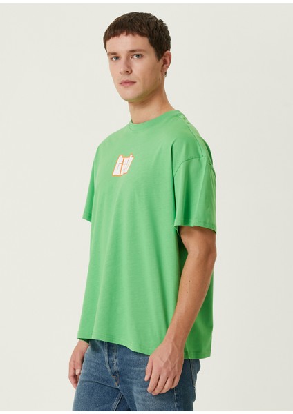 Pattern Yeşil Baskılı Oversize Kısa Kollu Erkek T-Shirt