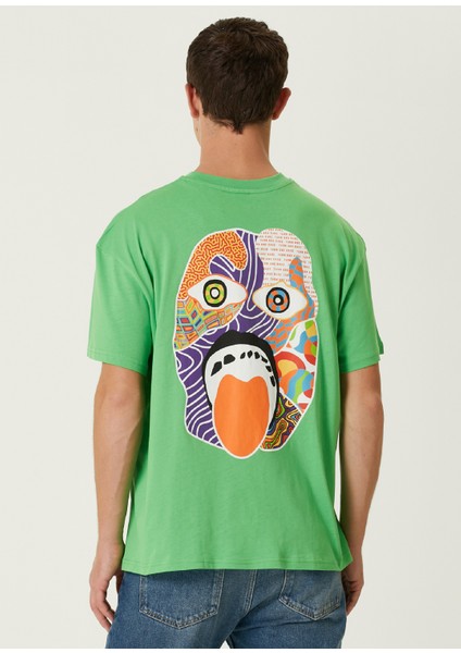 Pattern Yeşil Baskılı Oversize Kısa Kollu Erkek T-Shirt