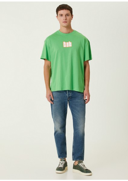 Pattern Yeşil Baskılı Oversize Kısa Kollu Erkek T-Shirt