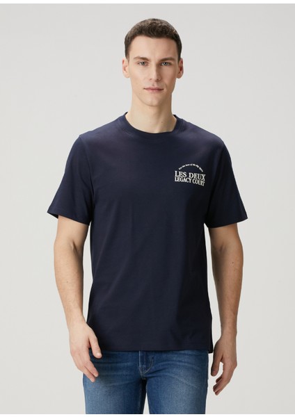 Lacivert Logo Baskılı Organik Pamuk T-Shirt