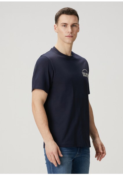 Lacivert Logo Baskılı Organik Pamuk T-Shirt modelleri