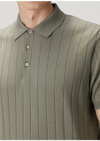 Yeşil Polo Yaka Çizgi Dokulu Kısa Kollu Triko indirimleri
