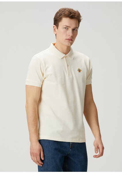 Kırık Beyaz Polo Yaka Organik Pamuk T-Shirt