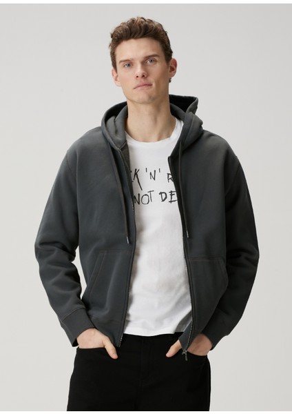 Sacha Antrasit Kapüşonlu Logo Baskılı Sweatshirt