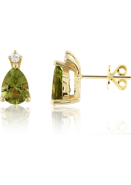 Peridot 14 Ayar Altın Pırlantalı Kadın Küpe