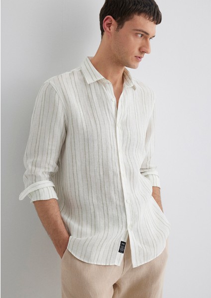 Yeşil Çizgili Ekru Gömlek 0211525-71481