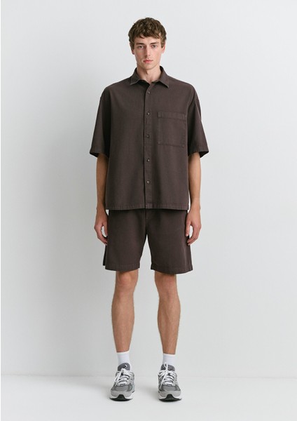 Keten Karışımlı Kahverengi Gömlek 0211559-86683 fiyatları