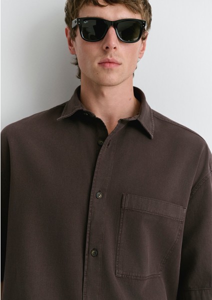 Keten Karışımlı Kahverengi Gömlek 0211559-86683 indirimleri